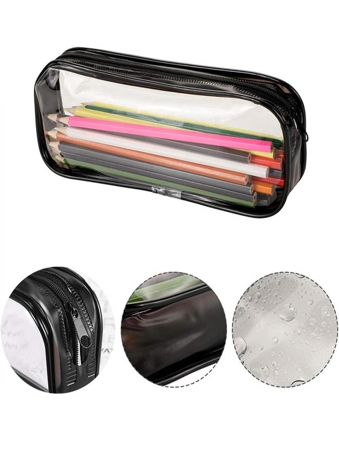 Clear PVC Zipper Pencil Bag, 2pcs Portable Pencil Bag WaterproofMakeup Pouch for Office Stationery and Travel Storage, Black White - Image 3
